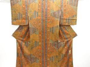 未使用品　仕立て上がり　更勝作　縮緬地　花更紗模様小紋着物